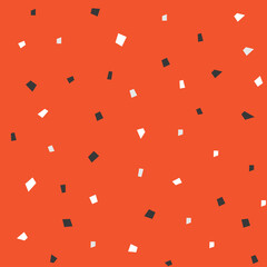 Vector seamless pattern with white and black dots on orange grey background. Geometric confetti ornament in mosaic style for terrace. Template for decoration