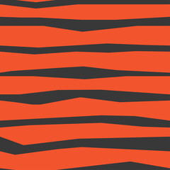Vector seamless animal pattern with black stripes on orange background. Tiger skin or fur effect. Geometric repeat ornament for textile or wrapping paper design. Decoration for New Year gift boxes