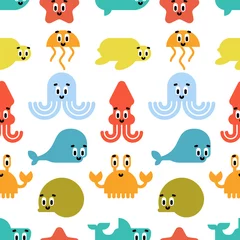 Fotobehang Cute sea animals pattern seamless. Cartoon sea world animal background. Baby fabric texture © popaukropa