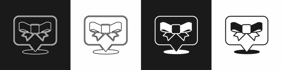 Set Gift bow icon isolated on black and white background. Vector