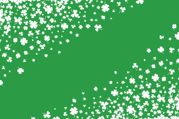 Fototapeta na wymiar Shamrock or white clover leaves pattern background flat design vector illustration isolated on green background. St Patricks Day shamrock symbols decorative elements pattern.