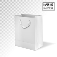 Vector Shopping Bag. White realistic paper bag. 3D illustration