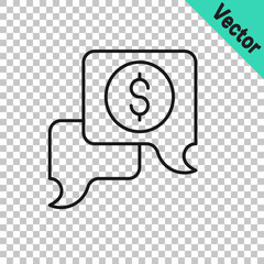 Fototapeta premium Black line Business negotiations icon isolated on transparent background. Team work process. Business management teamwork meeting and brainstorming. Vector