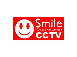 SMILE YOU ARE ON CAMERA VECTOR IMAGE. CCTV Surveillance infotmative sticker vector image.