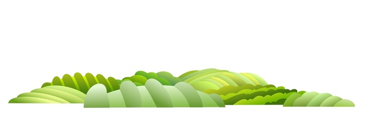 Obraz premium Rural hills. Farm cute landscape. Bushes and vegetables. Funny cartoon design illustration. Flat style. Isolated on white background. Vector.