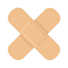 A medical patch. Two plasters glued crosswise. The concept of first aid. Vector illustration isolated on a white background for design and web.