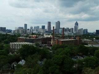 Fototapeta na wymiar ATLANTA, Downtown Aerial View of The Old Fulton Mill Lofts, and Downtown Atlanta in Stunning HQ