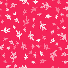 White line Olives branch icon isolated seamless pattern on red background. Vector
