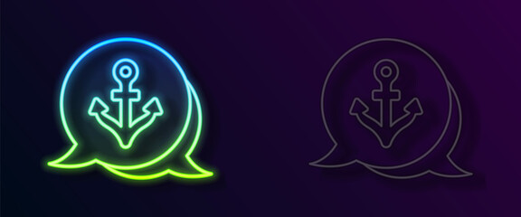 Glowing neon line Anchor icon isolated on black background. Vector