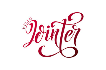 Hello winter hand lettering calligraphy. Vector holiday illustration element. Typographic element for banner, poster, congratulations.
