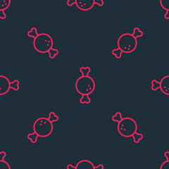 Red line Chicken leg icon isolated seamless pattern on black background. Chicken drumstick. Vector