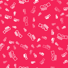 White line Guitar neck icon isolated seamless pattern on red background. Acoustic guitar. String musical instrument. Vector