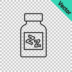 Black line Sleeping pill icon isolated on transparent background. Vector