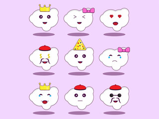 Print cute vector cloud set character icon illustration