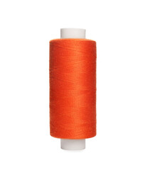 Spool of orange sewing thread isolated on white
