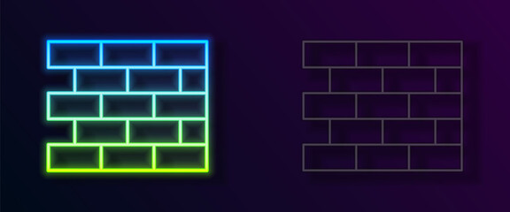 Glowing neon line Bricks icon isolated on black background. Vector