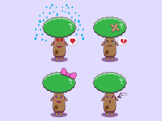 Print vector set cute tree cartoon character icon illustration