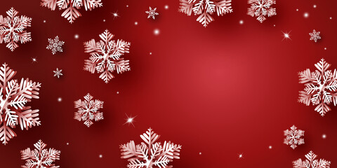 Christmas and Winter banner design of snowflake with light vector illustration