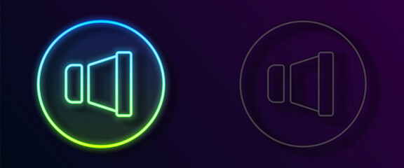 Glowing neon line Speaker volume, audio voice sound symbol, media music icon isolated on black background. Vector