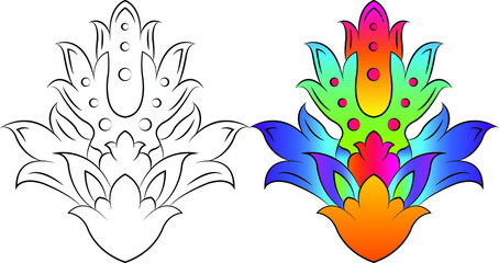 Embroidery. Embroidered design elements with flowers and leaves in vintage style on a white background. Stock vector illustration