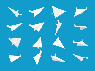 Fototapeta na wymiar White paper planes collection with different views and angles
