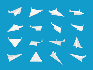 White paper planes collection with different views and angles