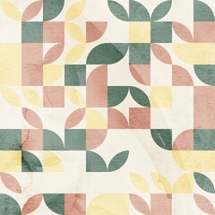 Seamless mid century retro watercolor geometric surface pattern design for print. High quality illustration. Aesthetic watercolor paint contemporary pastel collage composition. Subtle elegant design.