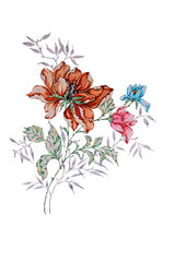 Trendy New Abstract Hand-Drawn Flowers on White Background