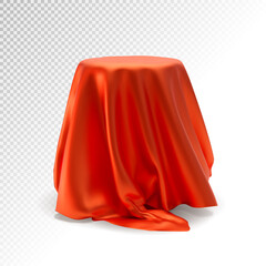 Empty round podium with red silk cloth. Object on transparent background. Vector, 3d illustration - 468316585