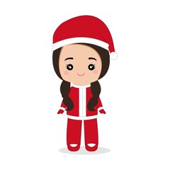 Cute Girl Wear Santa Costume. Merry Christmas And Happy New Year