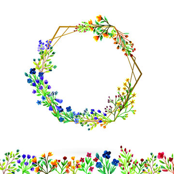 Beautiful wildflower vintage style hexagon frame template