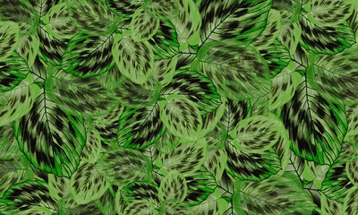 Fototapeta na wymiar Green tropical leaves watercolor digital painting ,abstract springmsummer nature background