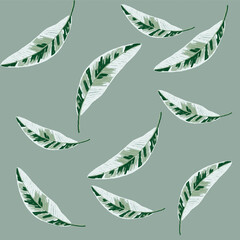 Colorful tropical leaves watercolor digital paint hand drawn illustration background