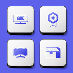 Set Computer monitor, Game rating with medal, and Chest for game icon. White square button. Vector