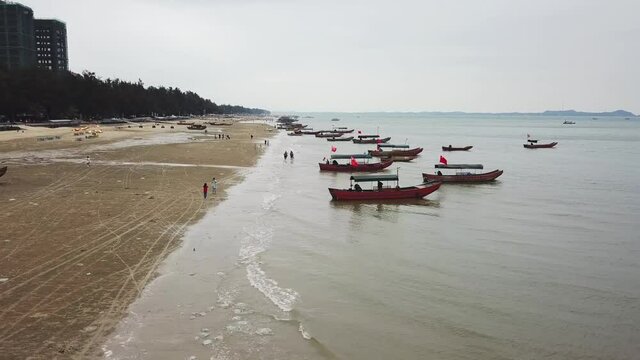Aerial photography of the beach seascape at the Golden Beach of Fangchenggang, Guangxi, China
