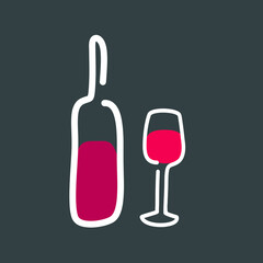 wine bottle and glass, red wine