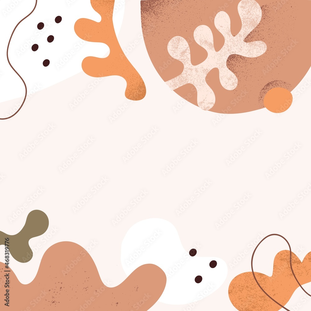 Aufkleber Modern abstract background with trendy geometric shapes and leaves frame. Minimal square card design with natural creative pattern. Fashion minimalistic backdrop template. Flat vector illustration