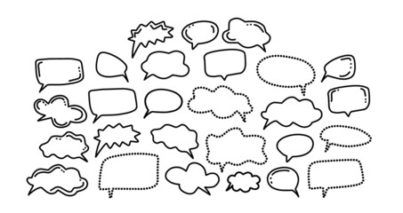 hand drawn speech bubble collection, chat balloon outline