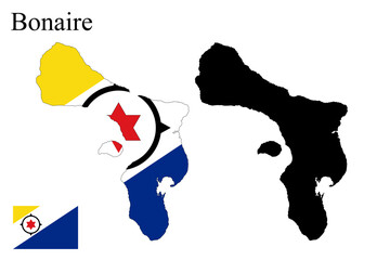 Set of maps of Bonaire. Flag on the map. Silhouette of the card