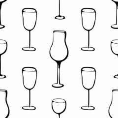 Seamless doodle pattern with wine glass. Vector sketch illustration.