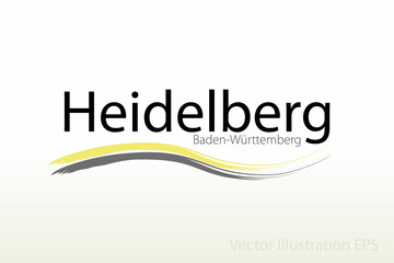 Name of the city of Heidelberg in Baden-Wurttemberg, Germany with two waves in the colors of the coat of arms of the state. Vector illustration