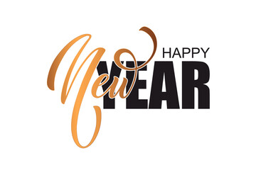 Happy New Year hand lettering calligraphy. Vector holiday illustration element. Typographic element for banner, poster, congratulations.