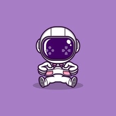 cute cartoon astronaut playing game using joystick. vector illustration for mascot logo or sticker