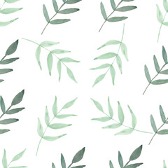 Hand-drawn watercolor leaf seamless pattern