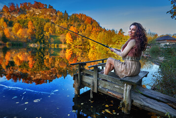 Beautiful woman fishing