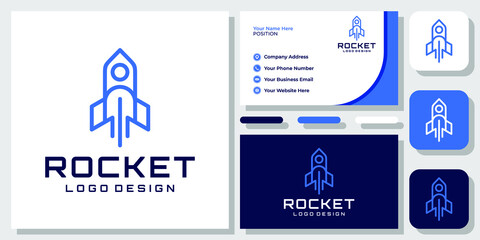 Rocket Person Human Launch Space Ship Astronaut Sky Universe Logo Design with Business Card Template