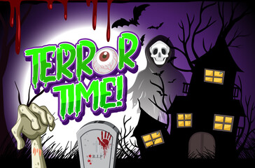 Halloween poster with with haunted house silhouette