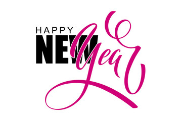 Happy New Year hand lettering calligraphy. Vector holiday illustration element. Typographic element for banner, poster, congratulations.