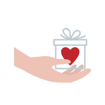 Heart in a gift box. Concept of giving non-material gifts.