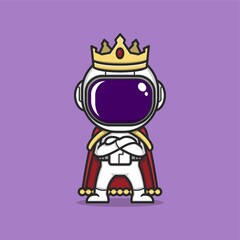 cute cartoon astronaut stylized like a king. vector illustration for mascot logo or sticker